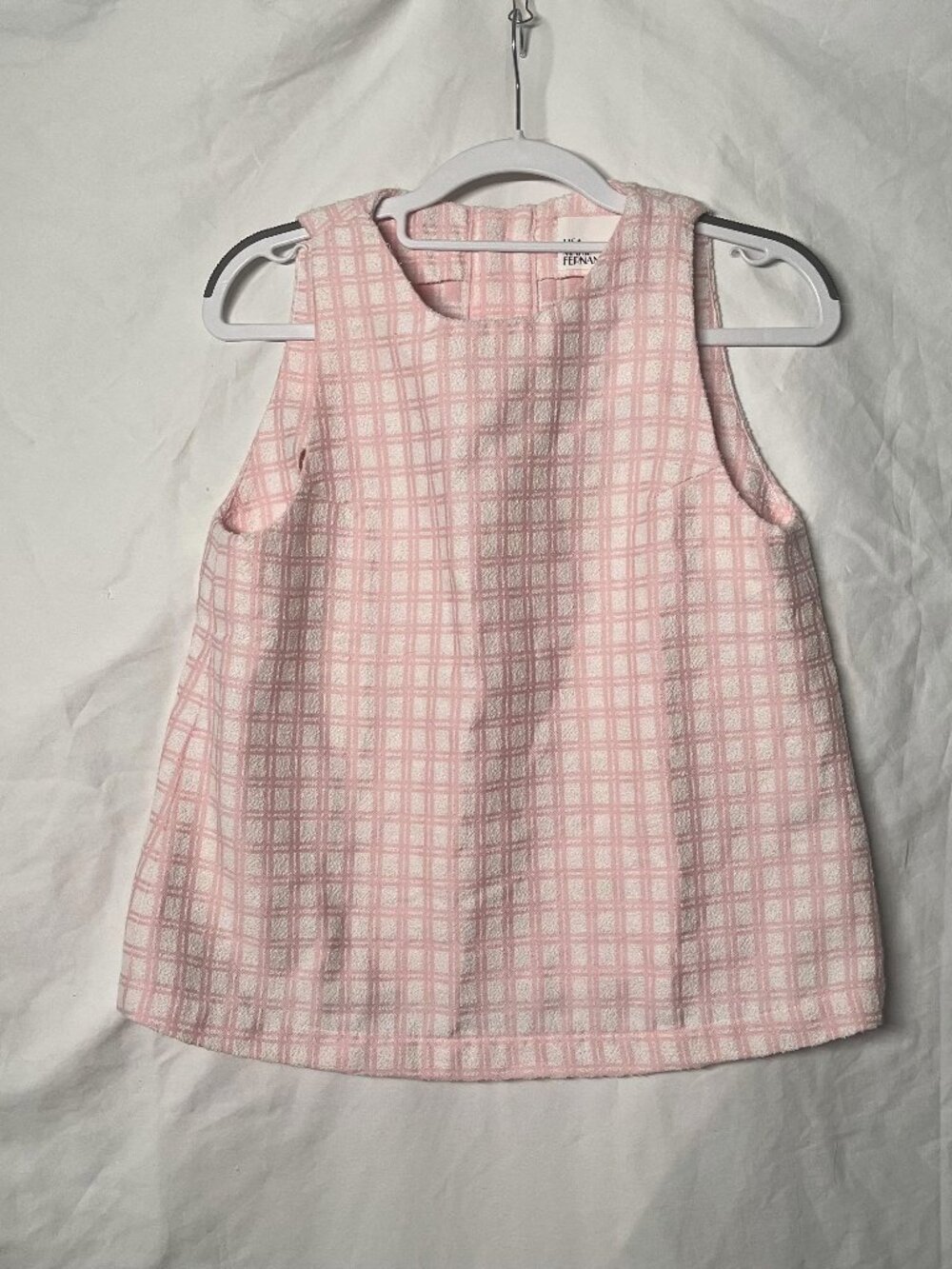 Lisa Marie Fernandez Checked Cotton-Blend Bouclé-Jacquard Top pink white SIZE 1